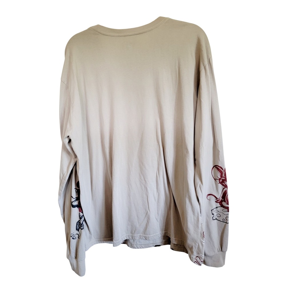 Tom and Jerry Mens 2XL Beige Long Sleeve Graphic T-Shirt Cartoon Graffiti - Picture 3 of 10